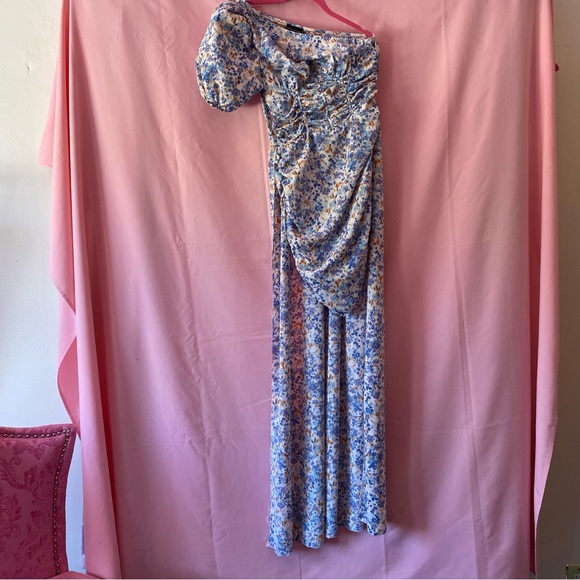 One Shoulder Dress Puff Sleeve Long Train Mini Blue Pretty Little Thing Small 4 - Picture 4 of 14